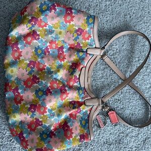 Floral Tote Bag with Leather Straps Coach